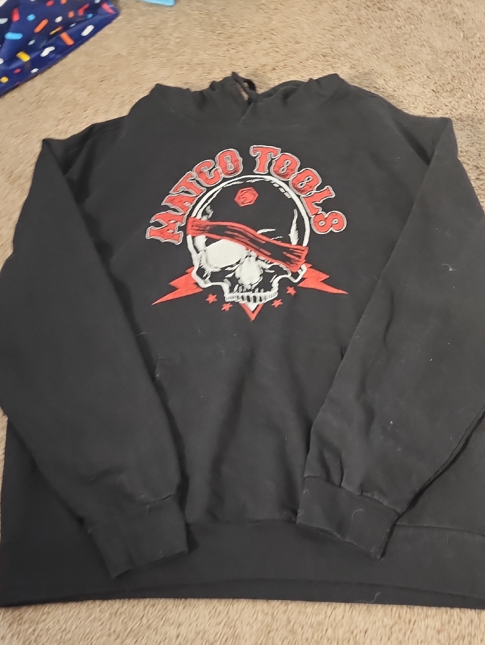 Skull Graphic Black Crewneck Sweatshirt with Red Accents